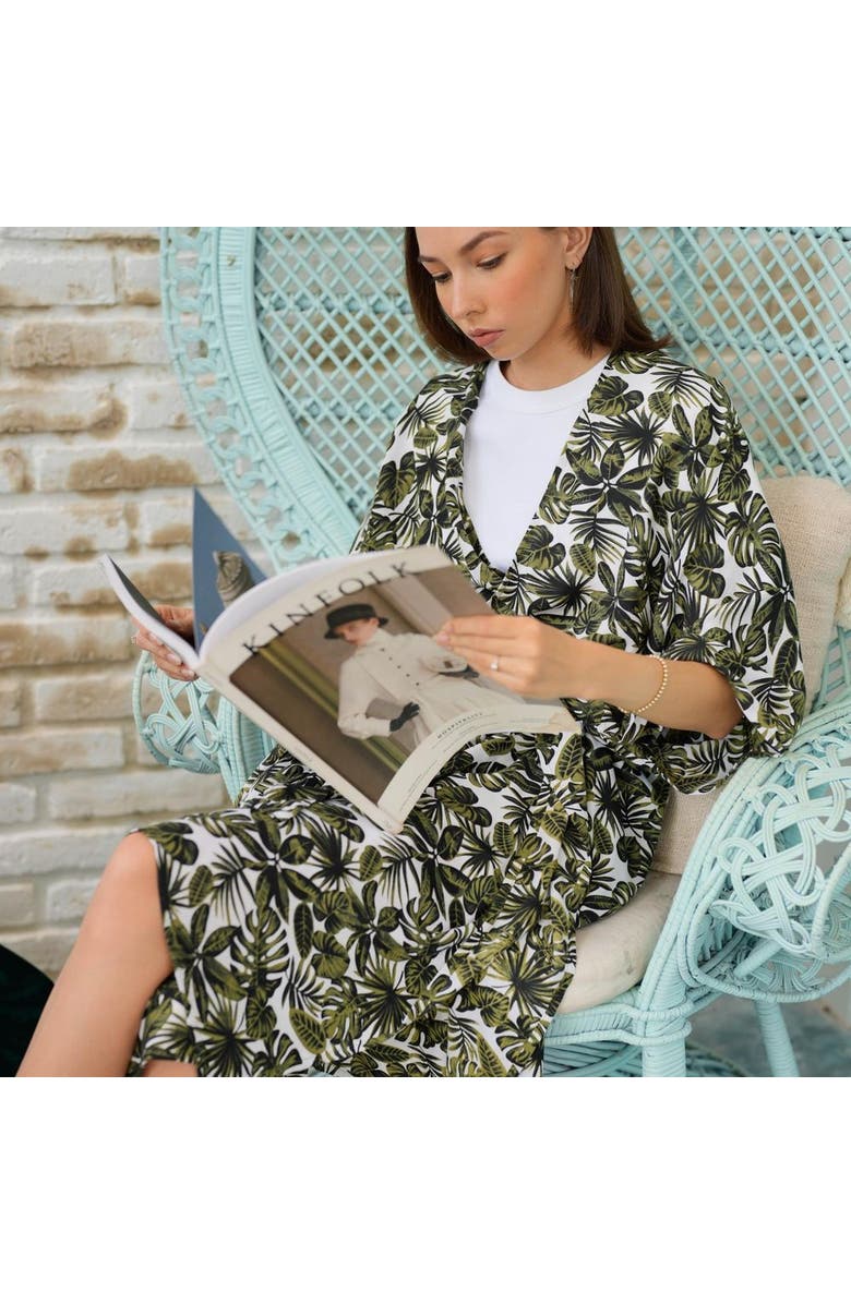 PINK HALEY Natalia Midi Kimono Robe, Alternate, color, Green