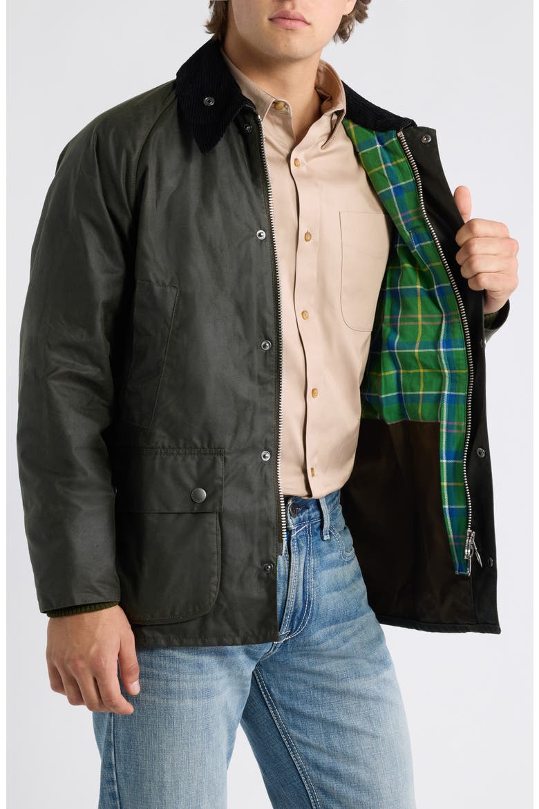Bedale 125th Anniversary Waxed Cotton Jacket, Alternate, color, ARCHIVE OLIVE/ SEATTLE TARTAN