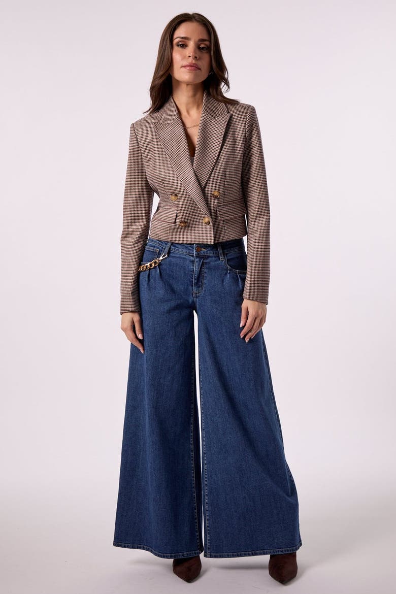 Skye Cropped Blazer With Hoodie Insert in Maroon & Houndstooth, Alternate, color, Maroon/Houndstooth