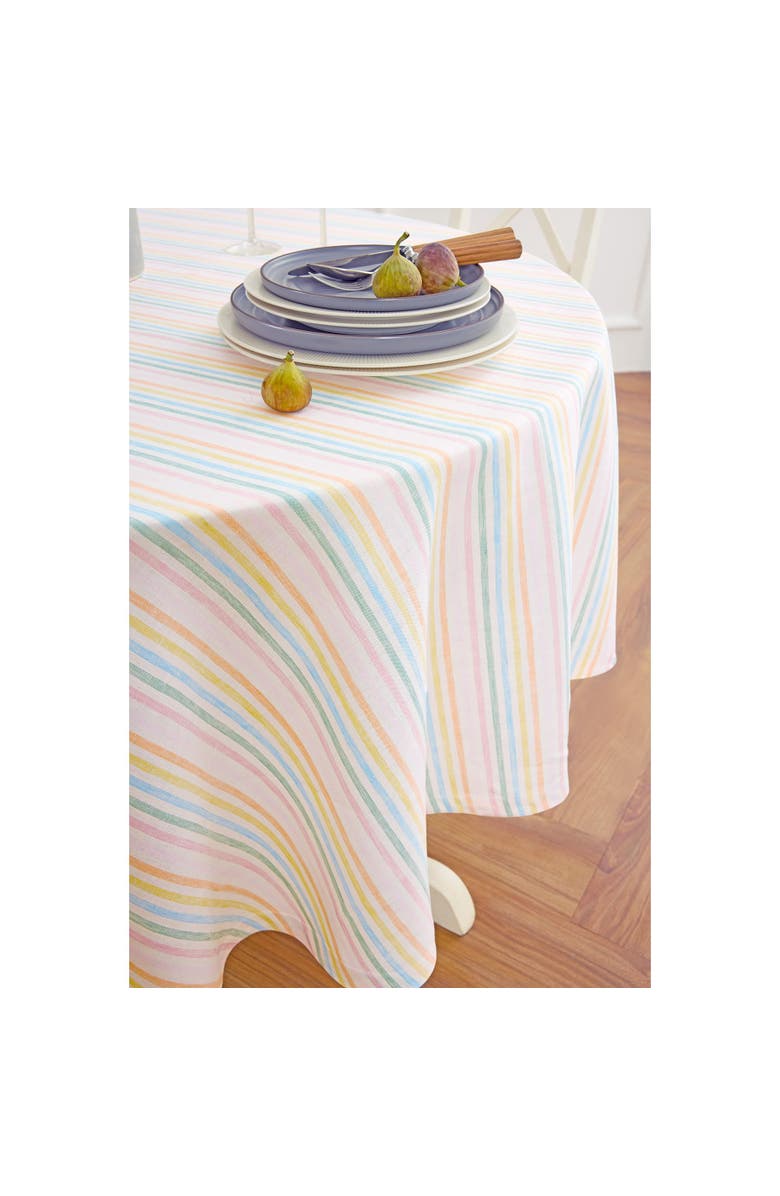 Solino Home Linen Round Tablecloth - Julia, Alternate, color, Muted Pastel Stripe
