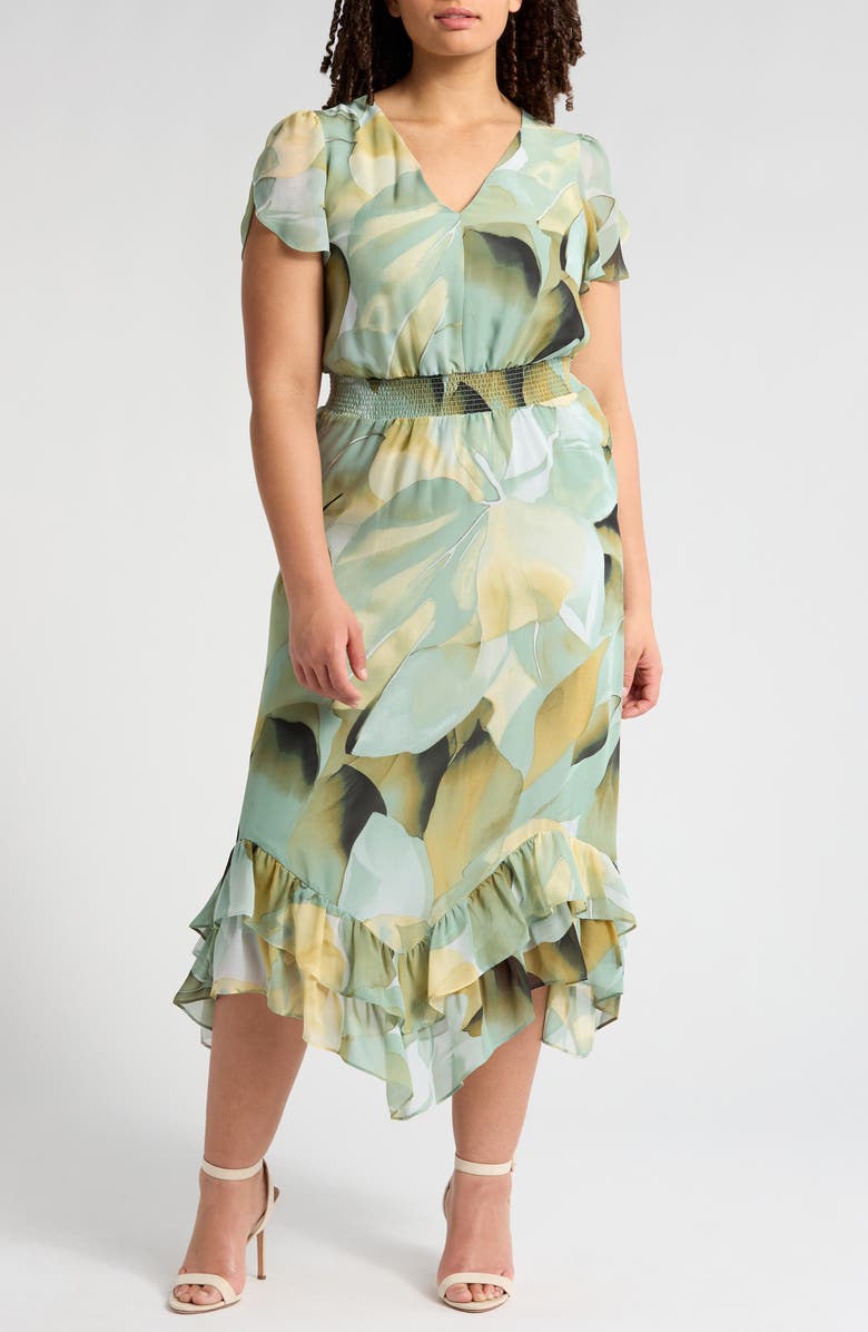 Anne Klein Abstract Print Handkerchief Hem Chiffon Dress, Main, color, 