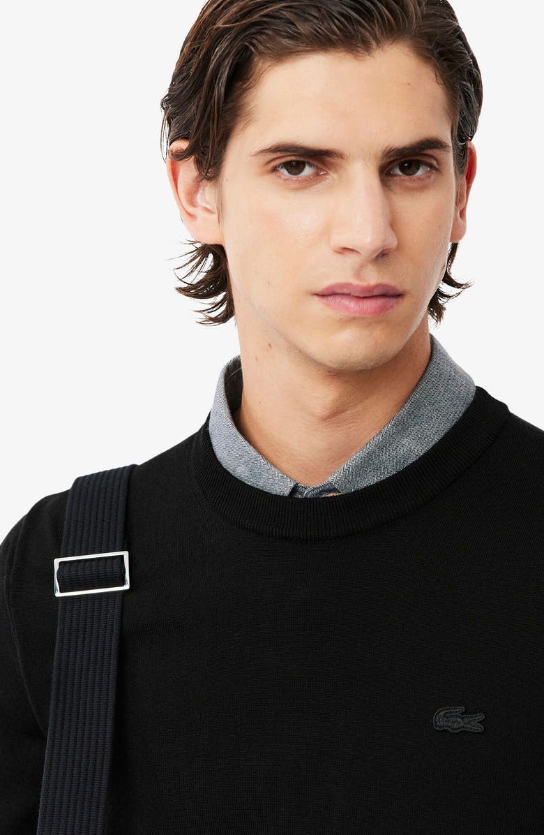 Lacoste Merino Wool Crewneck Sweater, Alternate, color, Noir