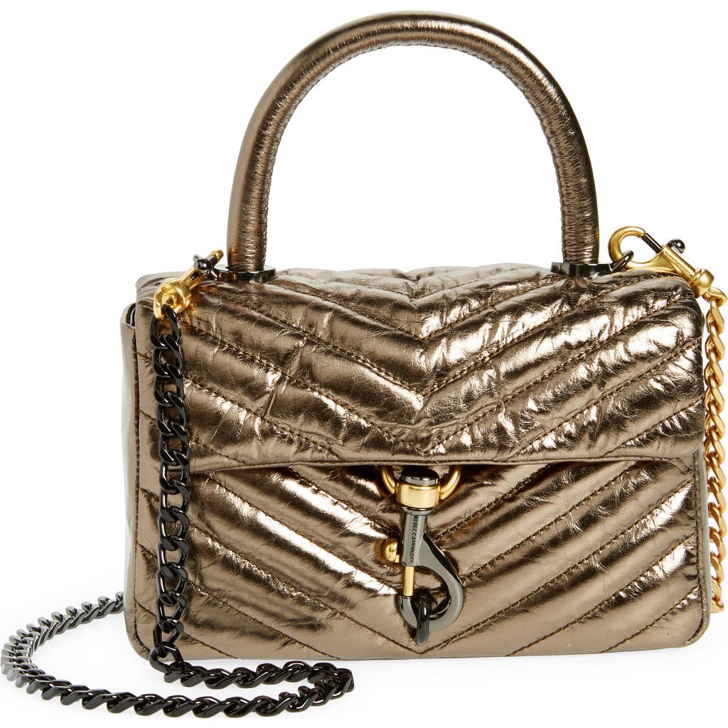 Rebecca Minkoff Edie Crinkle Quilted Top-handle Bag In Bronze