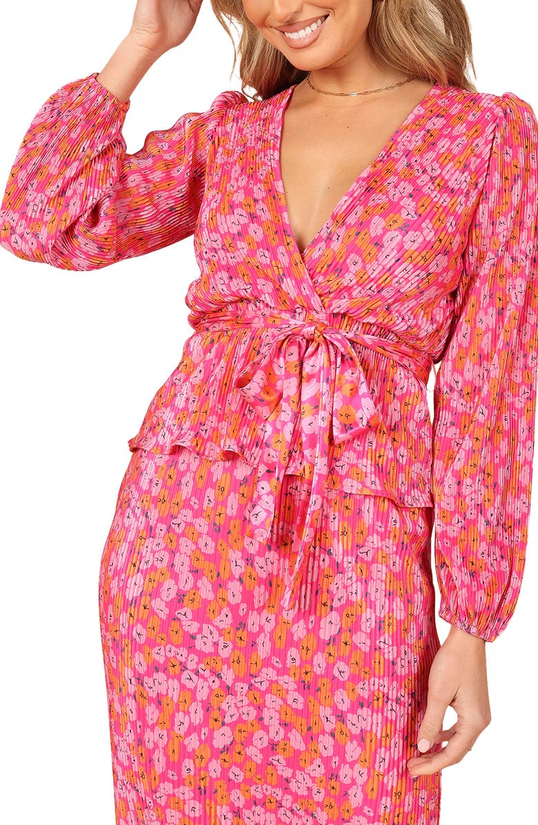 Petal & Pup Minelli Plissé Ruffle Hem Tie Waist Top, Main, color, Hot Pink