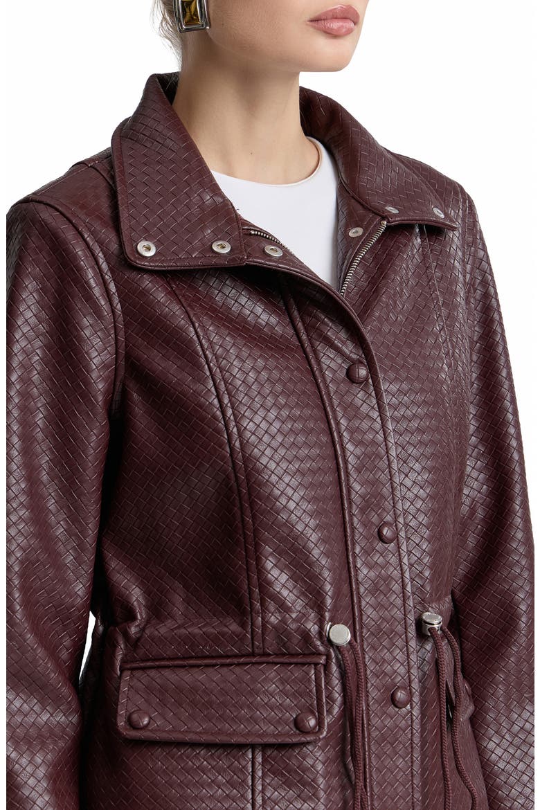 Woven Faux Leather Jacket, Alternate, color, BURGUNDY