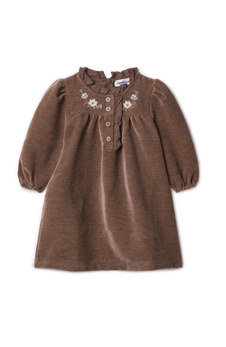 The Umbrella Academy Velvet Floral Embroidered Button Front Dress, Main, color, Taupe