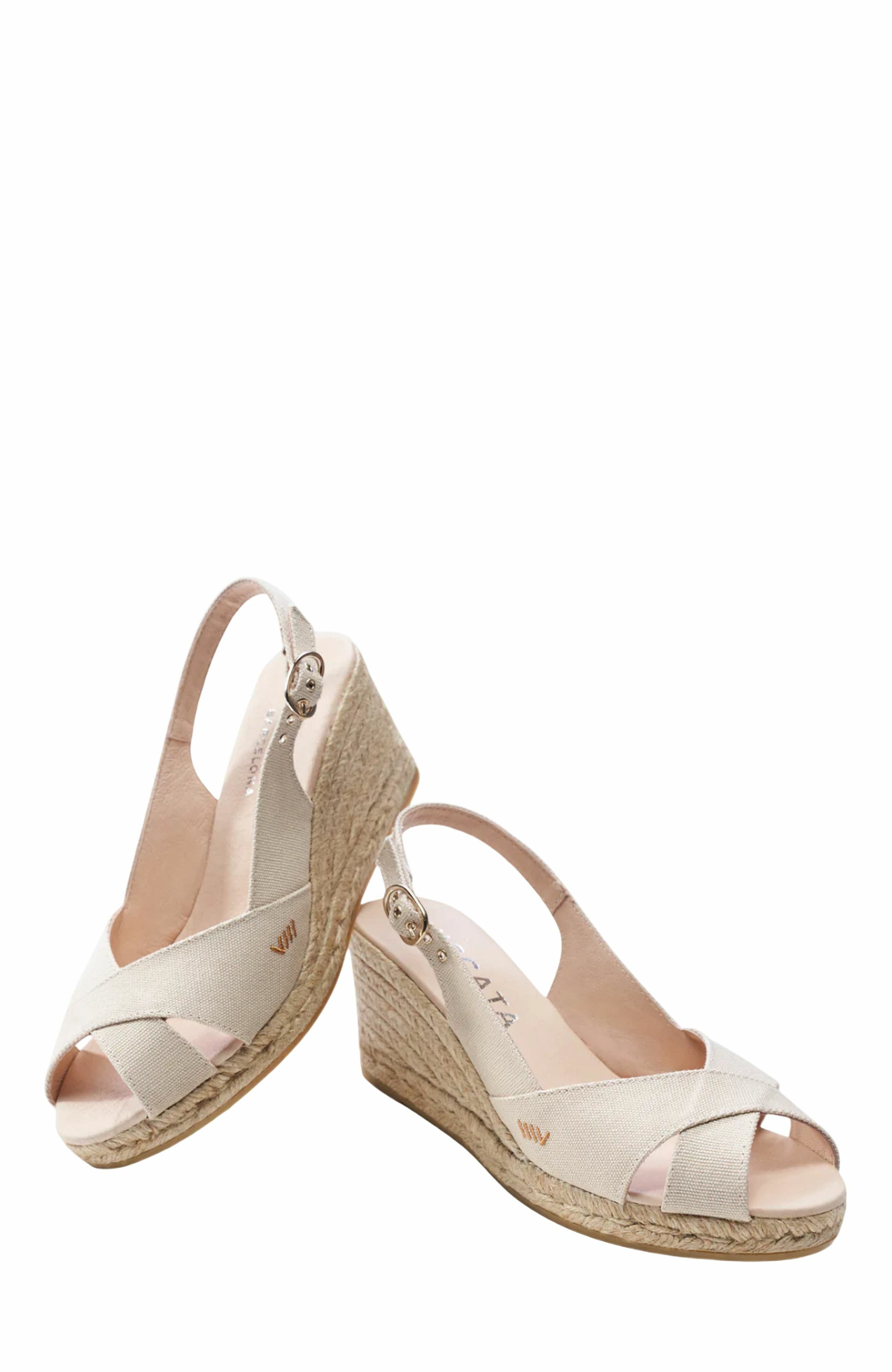 Llansa Premium Fabrics Canvas Espadrille Sandal Wedges, Alternate, color, Beige
