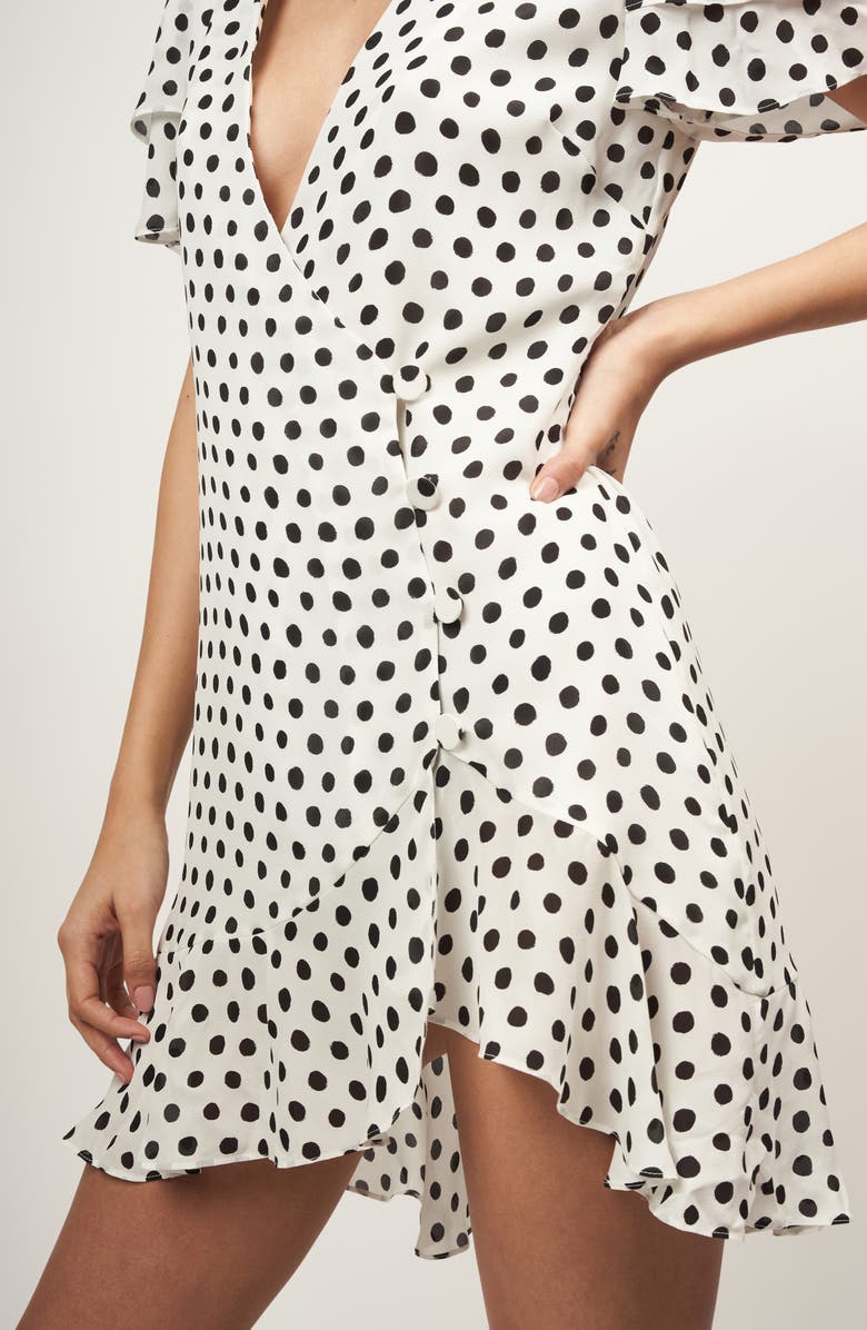 Equipment Lilia Dot Ruffle Sleeve Silk Minidress, Alternate, color, Nature White True Black