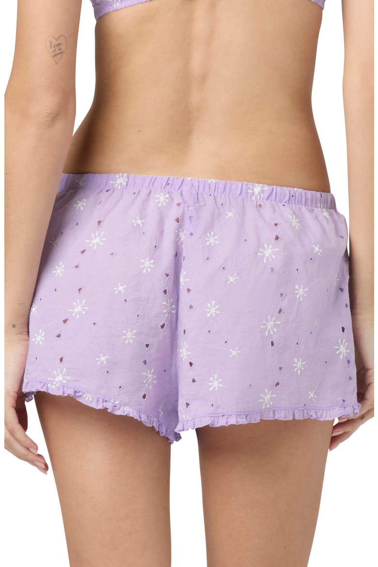 Eyelet Tie Waist Organic Cotton Shorts, Alternate, color, LAVENDER/ GREEN
