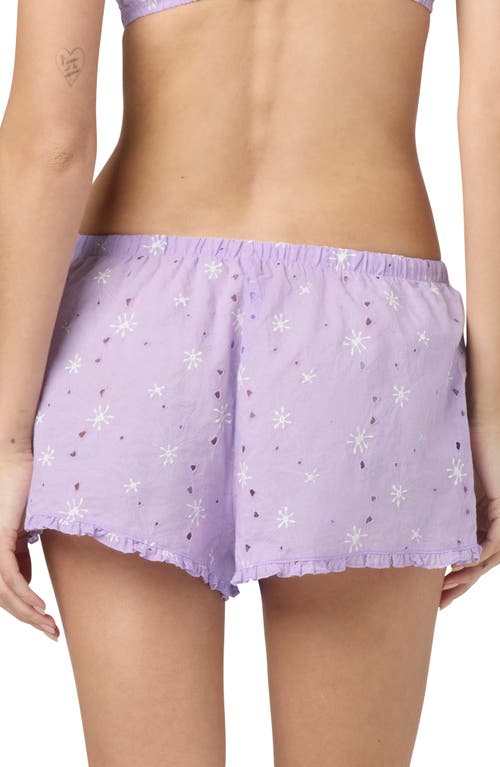 Florence By Mills Eyelet Tie Waist Organic Cotton Shorts In Lavender/green