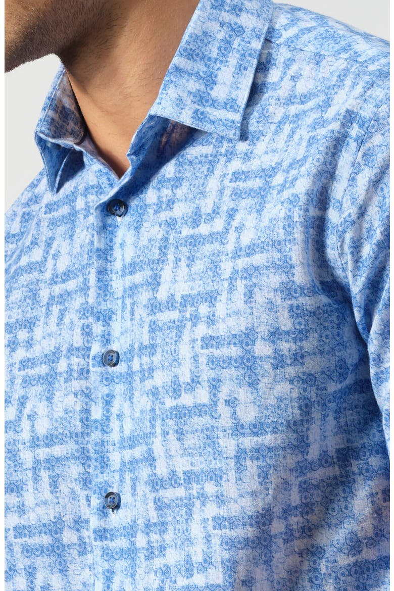 Linen & Cotton Blend Button-Up Shirt, Alternate, color, LAKE