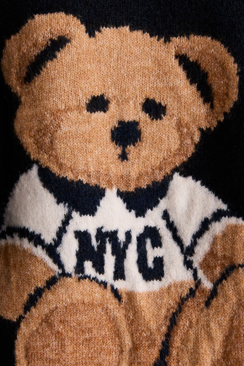 Loose-Fit Motif-Detail Sweater, Alternate, color, Navy blue/teddy bear