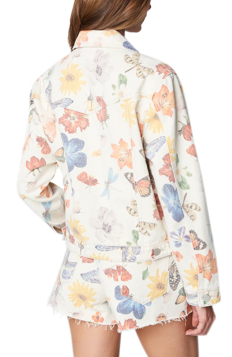 BLANKNYC Botanical Print Denim Trucker Jacket, Alternate, color, 