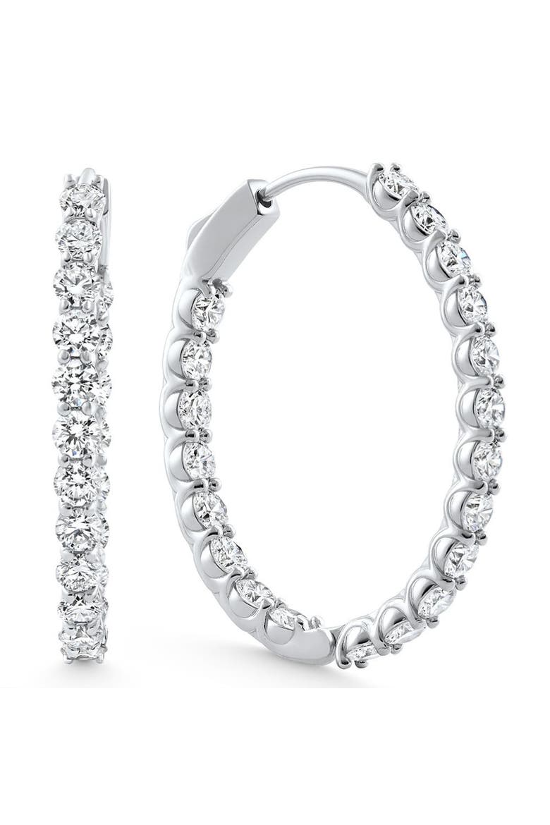 4Ct Diamond Hoops 14k Gold Women's Lab Grown Earrings 30mm Tall, Main, color, 14k White Gold