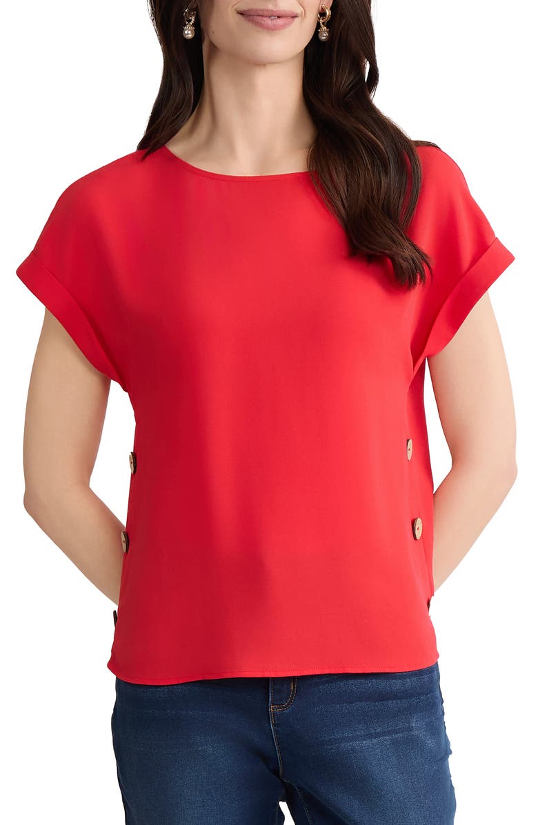 Jones New York Side Button Detail Top, Main, color, Rouge