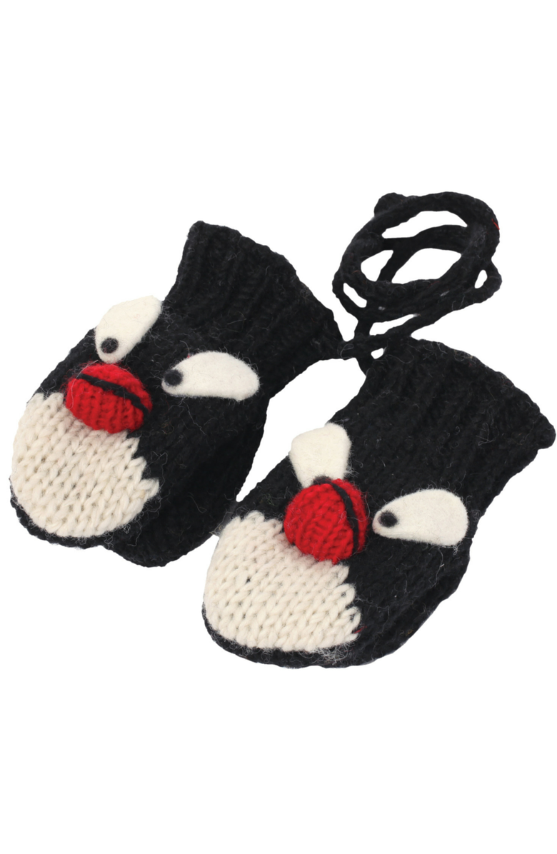 Nirvanna Designs Penguin Mittens, Main, color, Black
