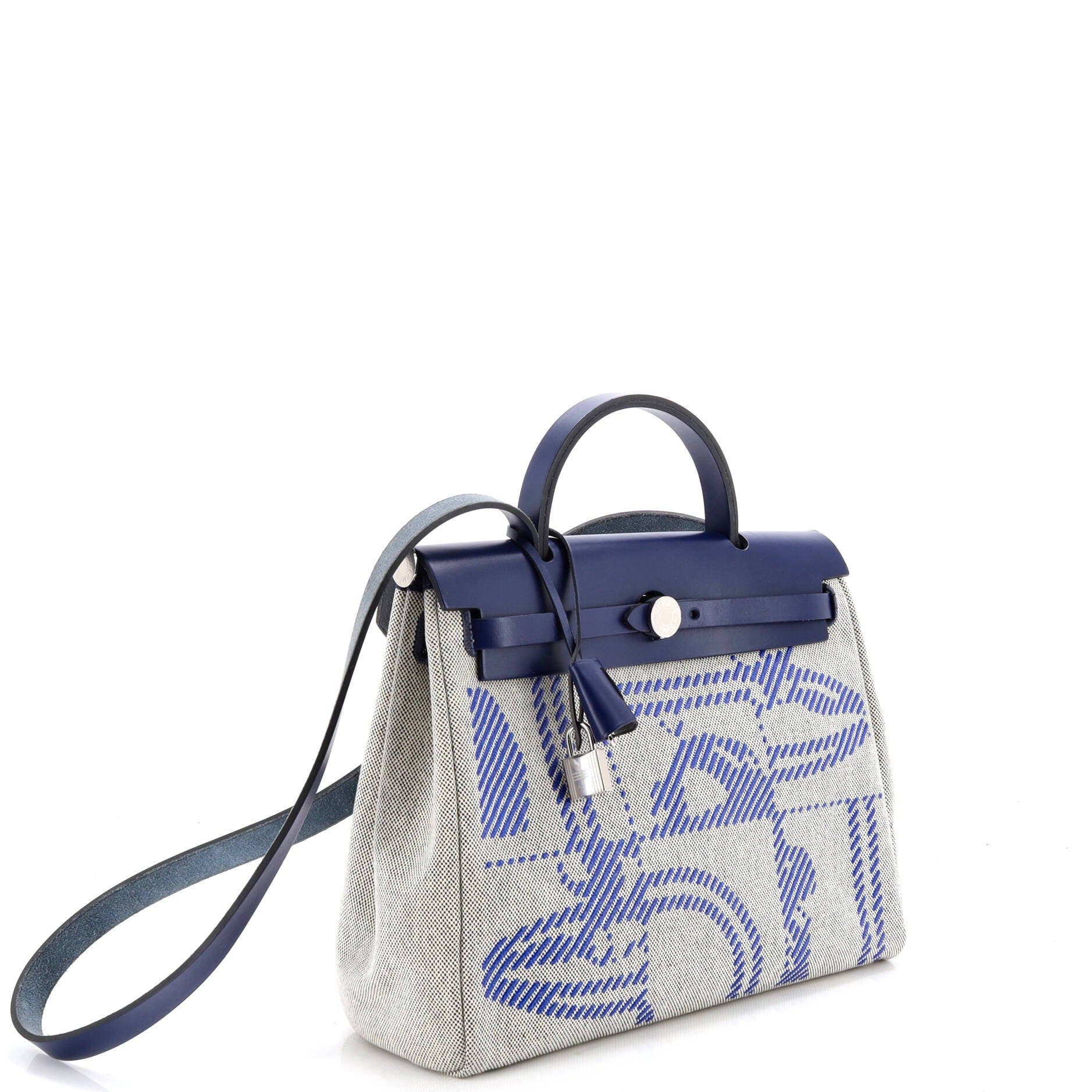 Pre-Owned Hermes Herbag Zip Relief Brides de Gala Toile and Leather 31, Alternate, color, Bleu France