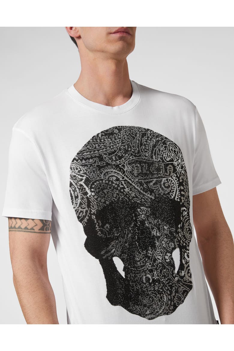T-Shirt Round Neck Paisley Men, Alternate, color, white/black