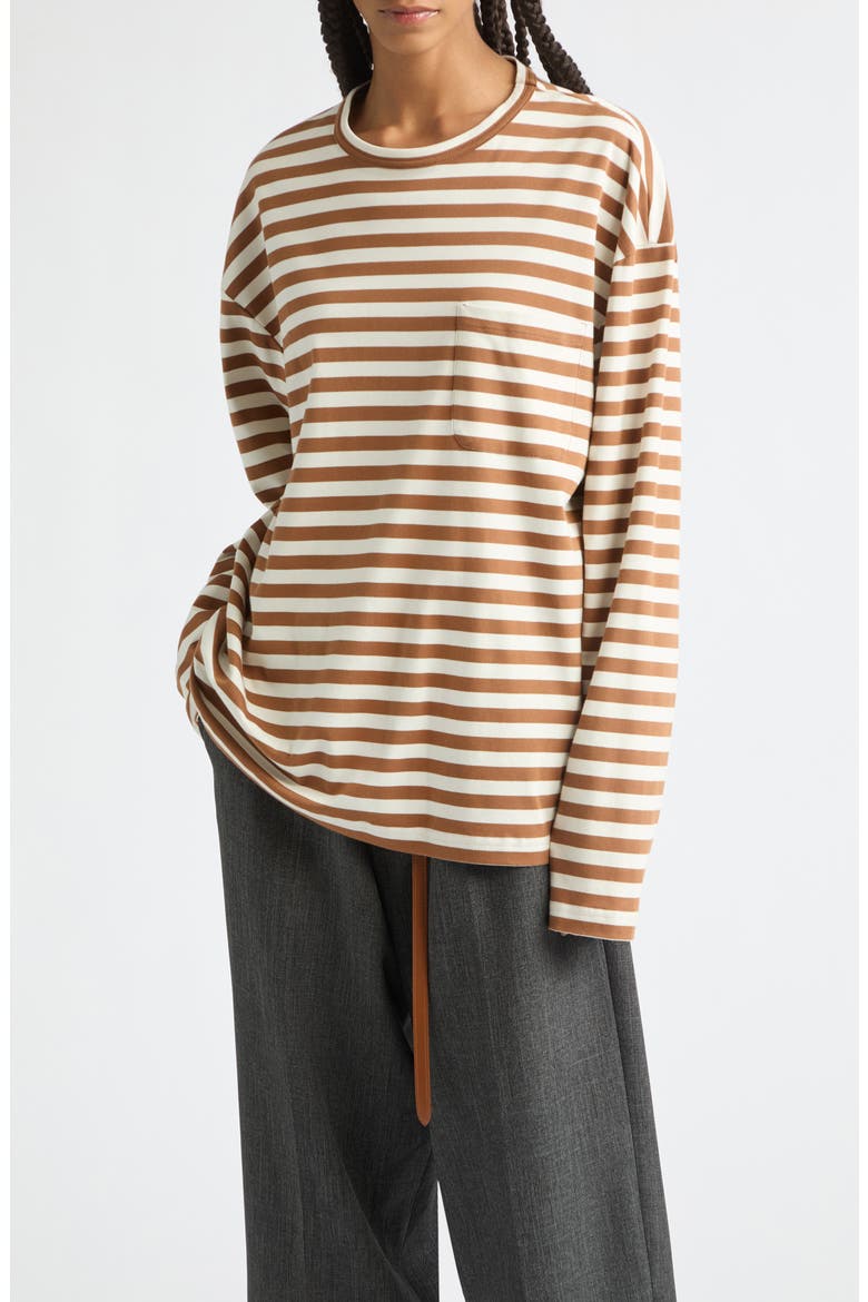 Striped Long Sleeve T-Shirt, Main, color, BROWN / CREAM STRIPE