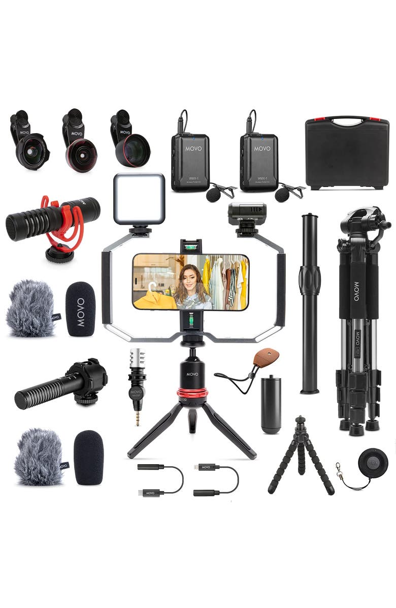 MOVO iVlog5 Director's Vlogging Kit with Various Microphones, Lights, and Accessories, Main, color, Black