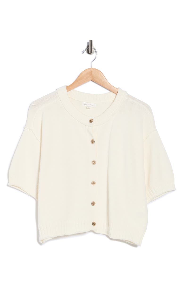 Blu Pepper Short Sleeve Button Front Cardigan, Alternate, color, Cream