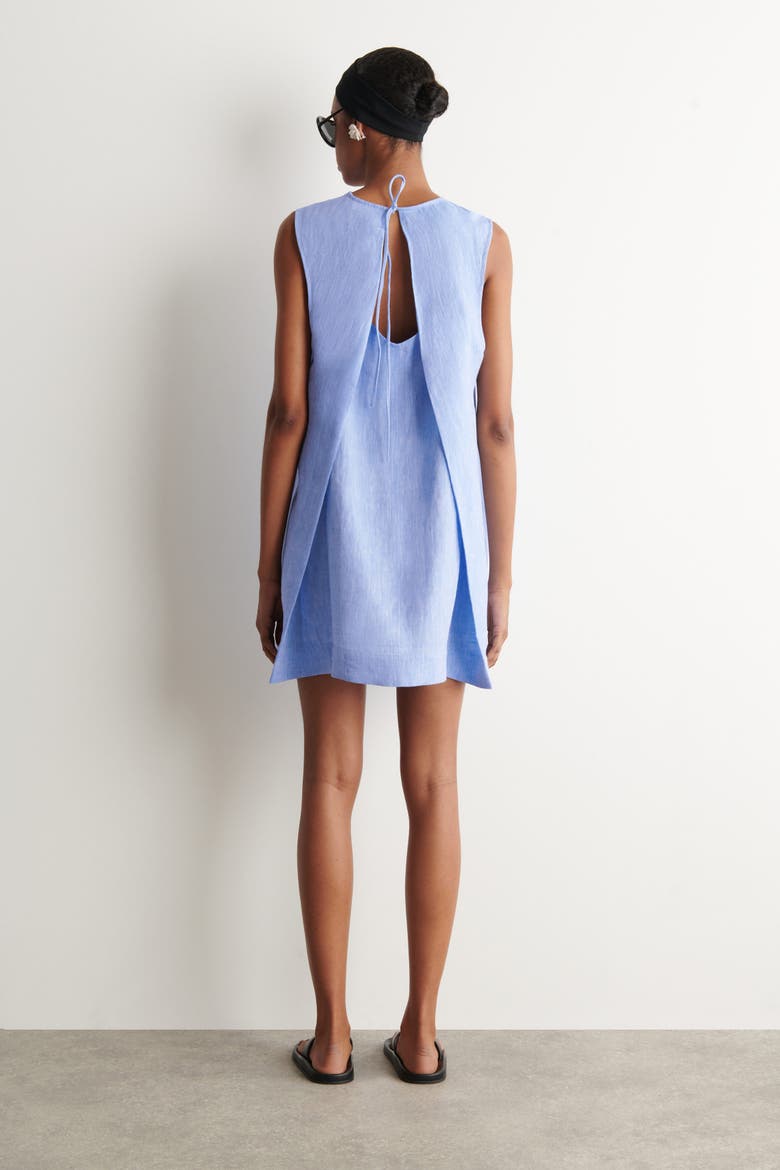 V-neck Open-back Linen Mini Dress, Alternate, color, LIGHT BLUE