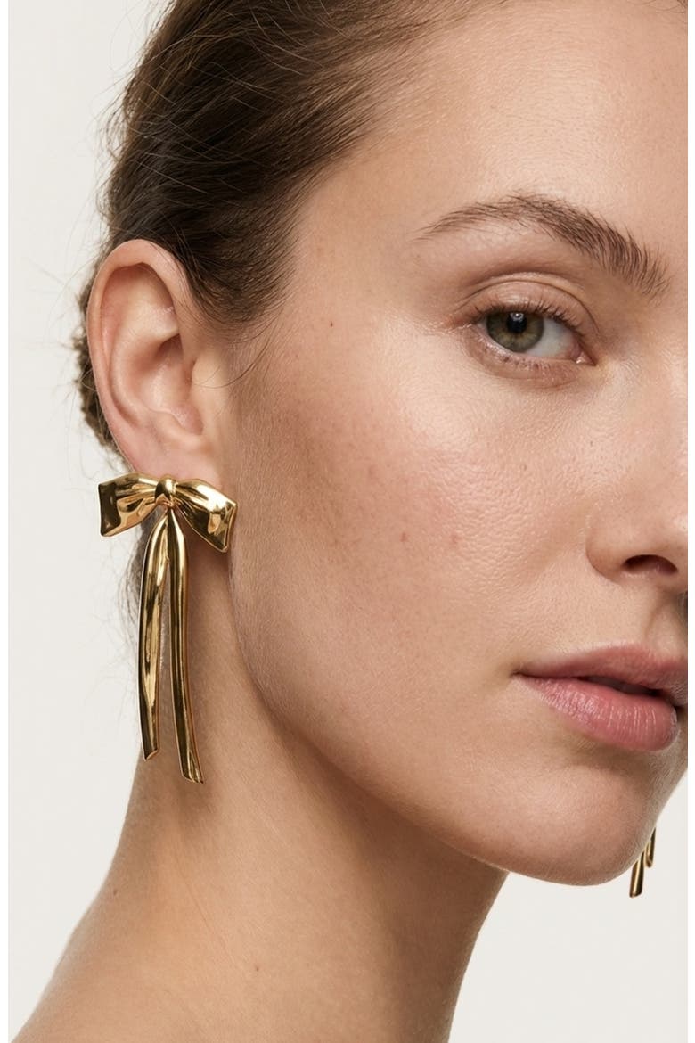 Bow Statement Drop Earrings, Alternate, color, GOLD