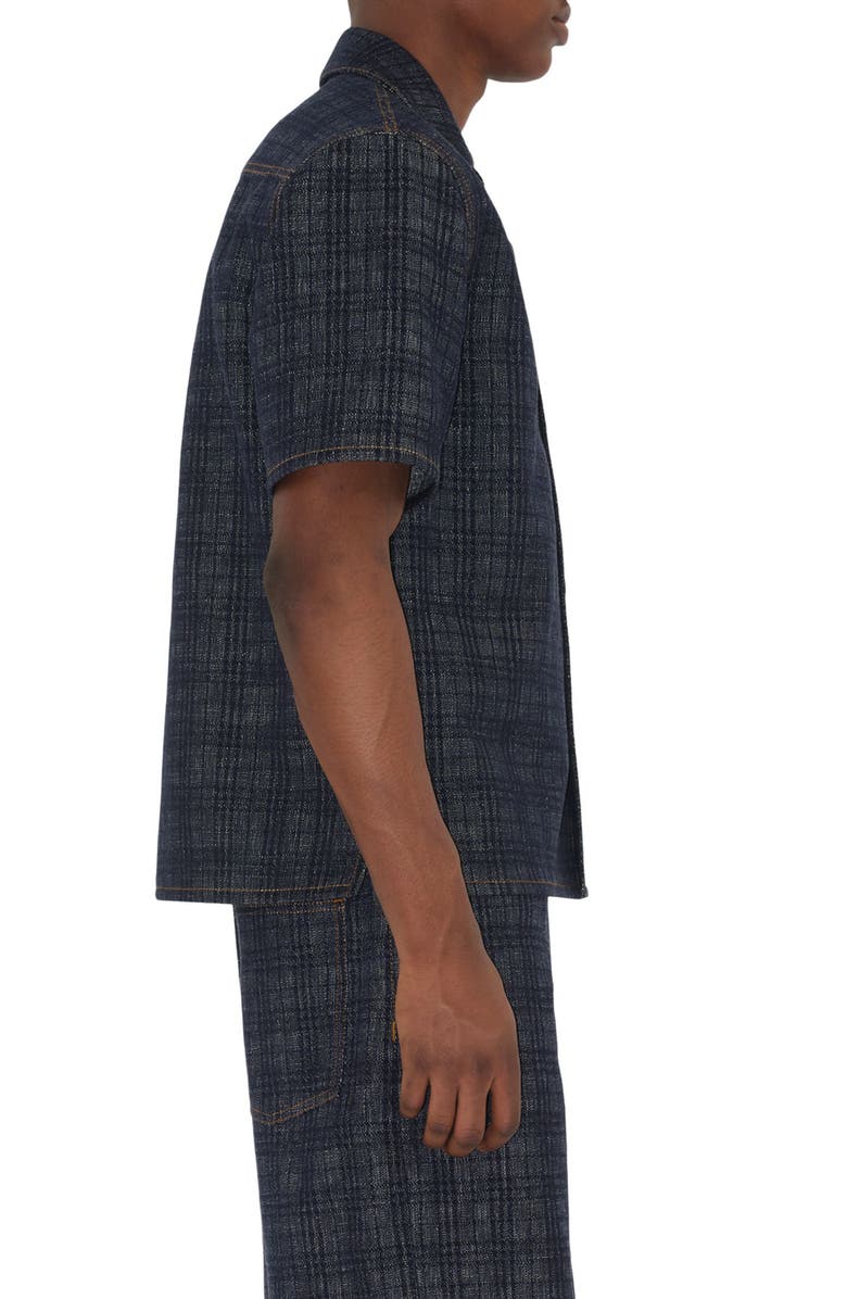 Burberry Check Jacquard Denim Camp Shirt, Alternate, color, Indigo Ip Check