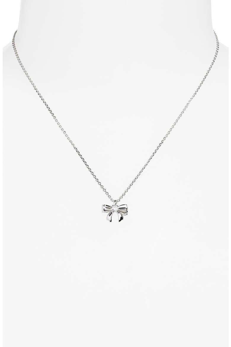 Mini Bow Pendant Necklace, Alternate, color, CLEAR/ SILVER