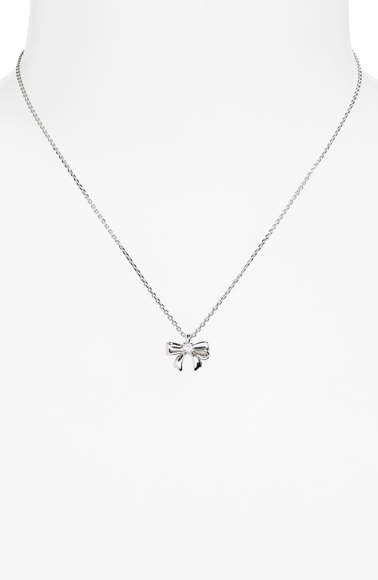 Kate Spade New York Mini Bow Pendant Necklace, Alternate, color, Clear/ Silver