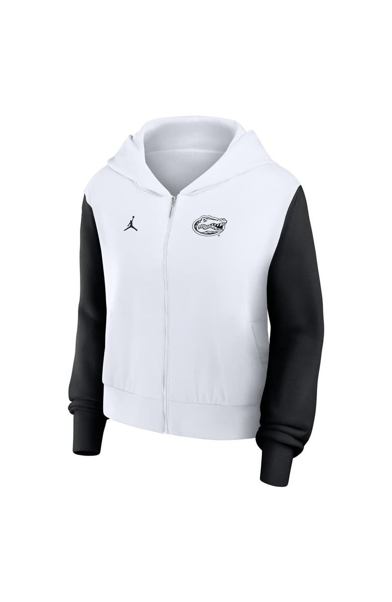 Jordan Brand Women's Jordan Brand White Florida Gators Cropped Athletic Prep Color Block Script Full-Zip Hoodie, Alternate, color, White
