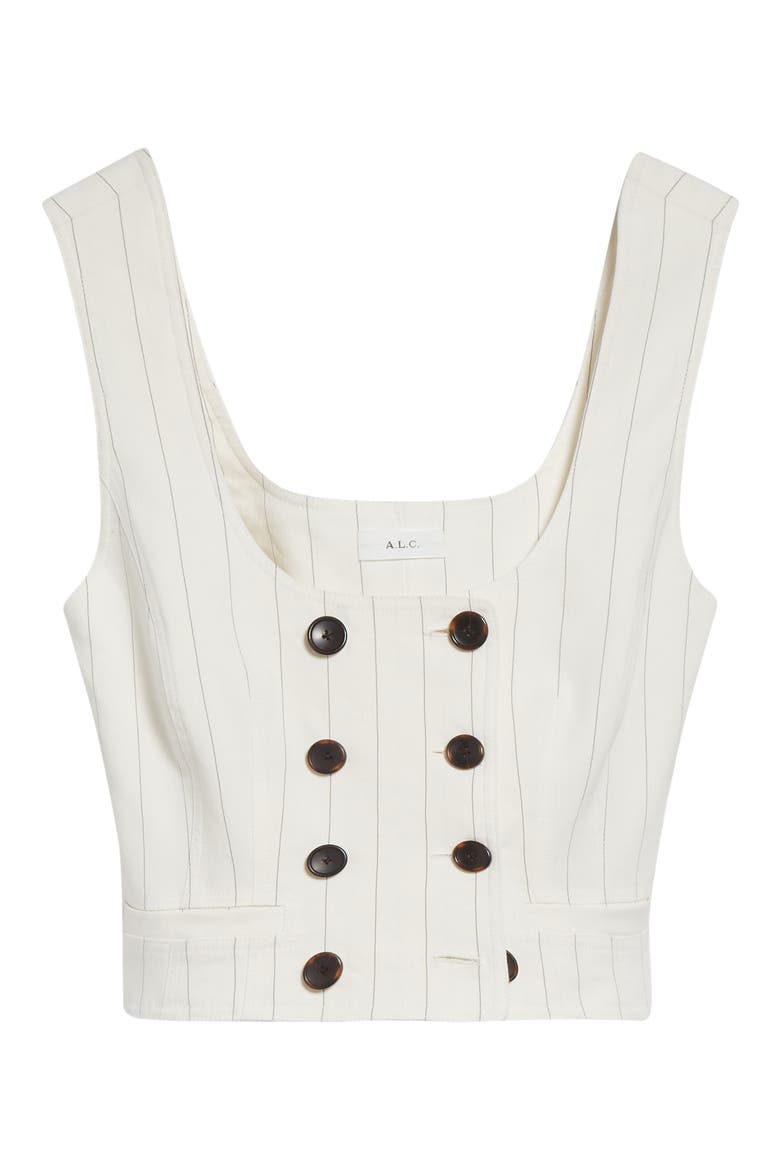 Darcy Pinstripe Linen Blend Crop Vest, Alternate, color, PEARL/ BROWN