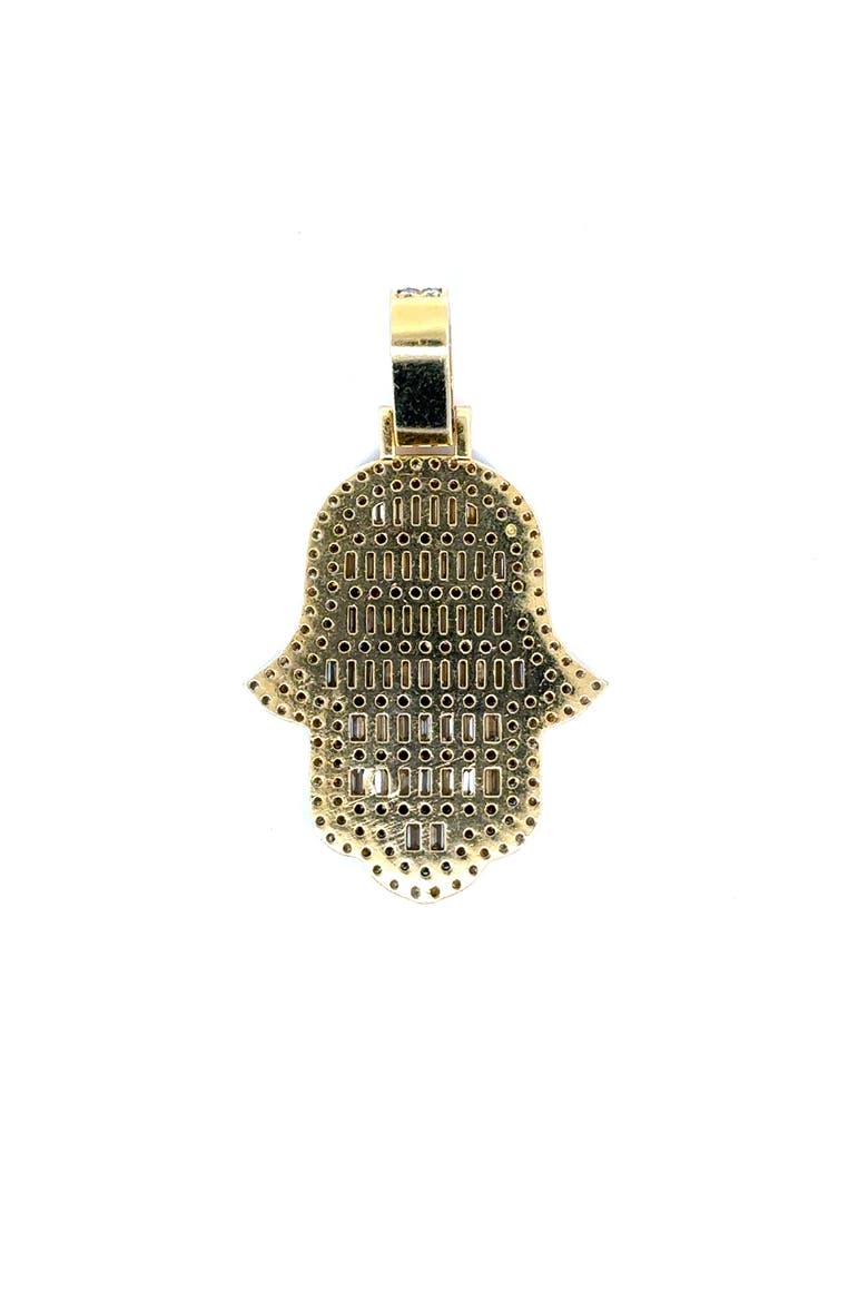 14K Yellow Gold Hamsa Pendant with 2.67 Carats of Lab Grown Diamonds, Alternate, color, White