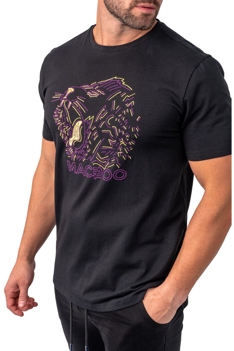 Embellished Lion Outline T-Shirt, Alternate, color, BLACK