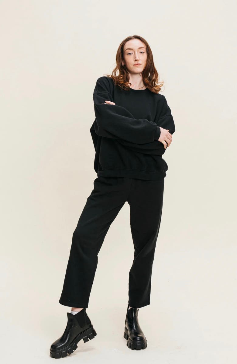 Ocio Women's Organic Cotton Teddy Oversized Crewneck, Alternate, color, Black