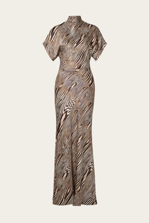 Malina Alivia Short Sleeve Satin Maxi Dress In Neutral