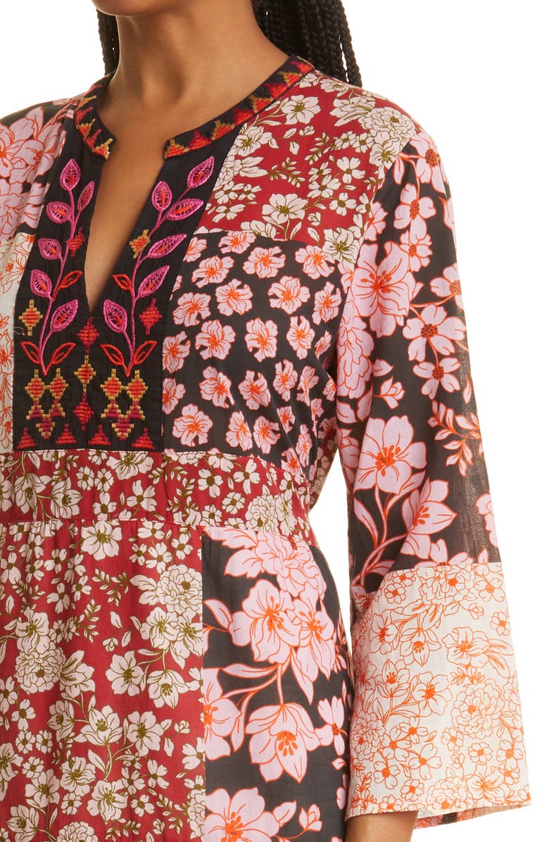 Johnny Was Flora Mix Print Tie Back Cotton Dress, Alternate, color, 