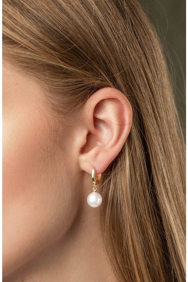 Pearl Drop Hoop Earrings, Alternate, color, Gold / White