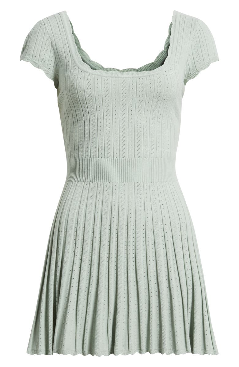 LoveShackFancy Evaluna Pointelle Pleated Minidress, Alternate, color, Eau De Nil