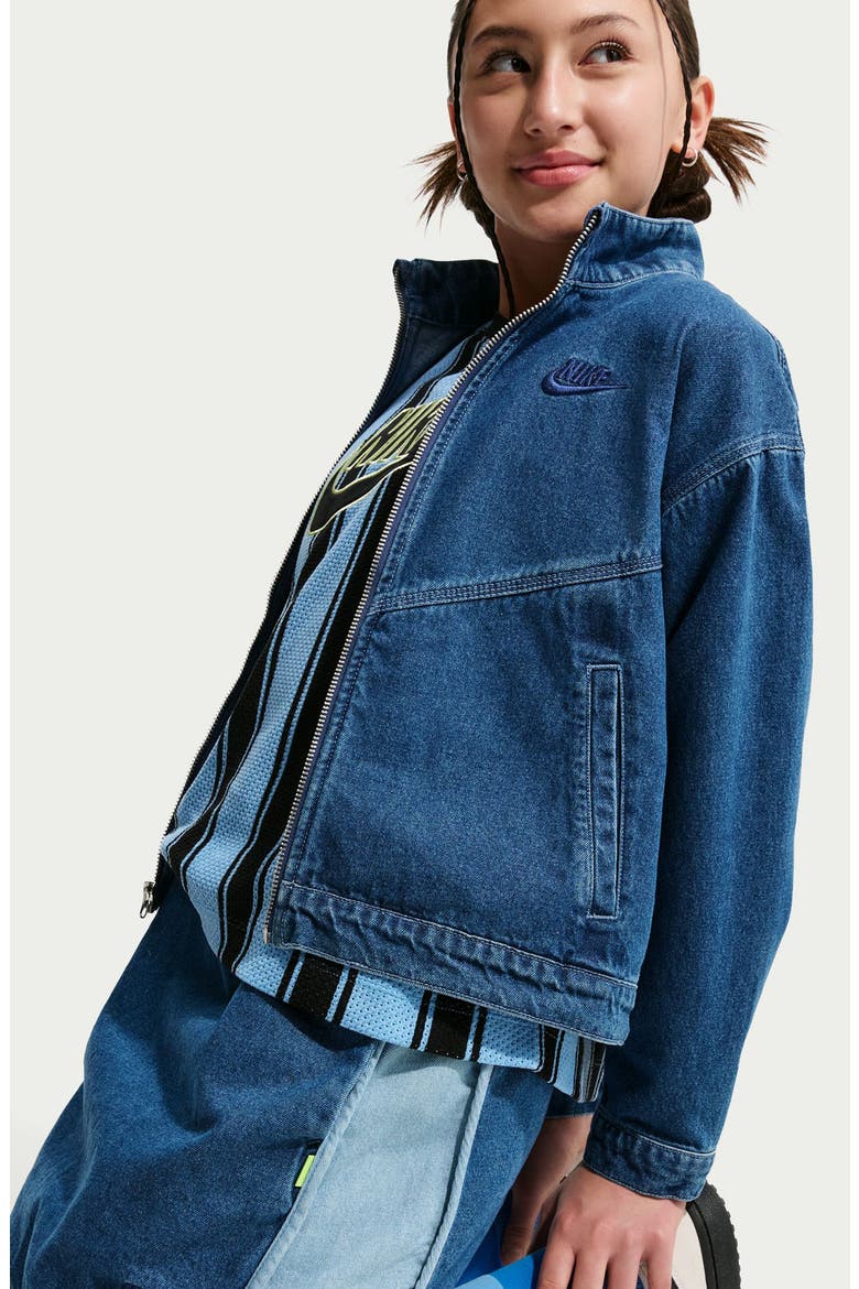 Kids' Two-Tone Denim Skirt, Alternate, color, MYSTIC NAVY/ ARMORY BLUE