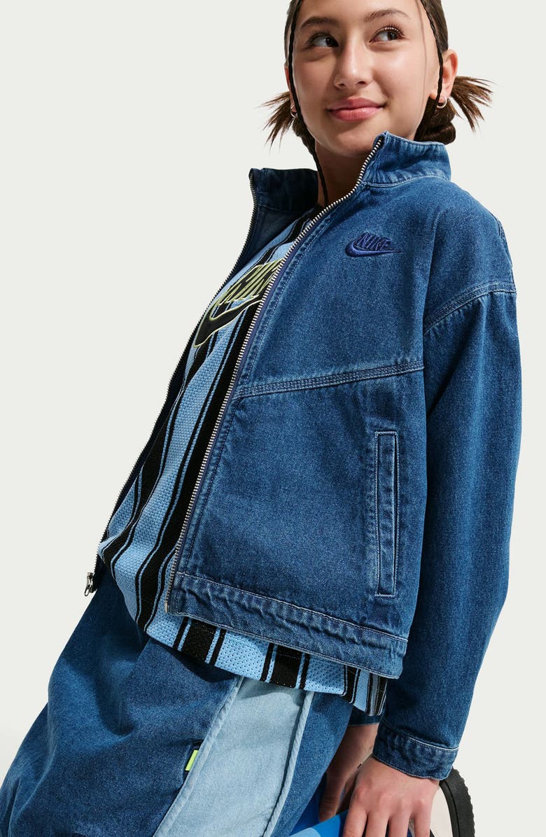 Nike Kids' Two-Tone Denim Skirt, Alternate, color, Mystic Navy/ Armory Blue