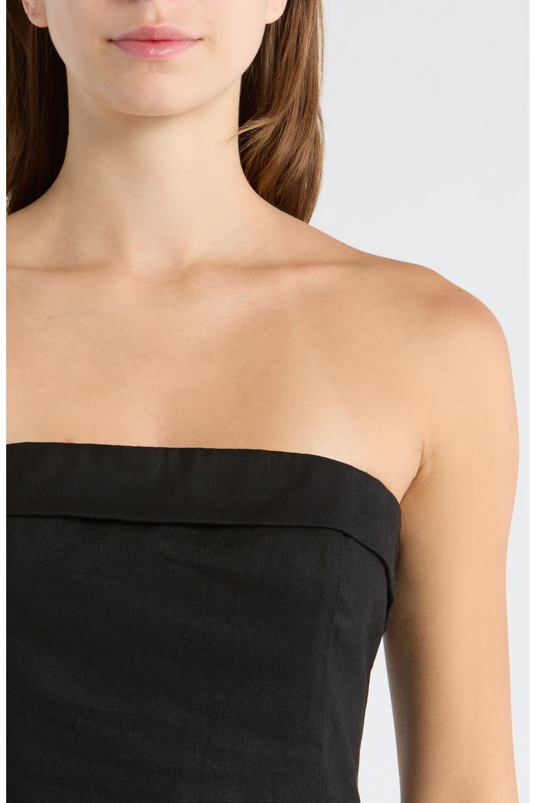x Hannah Lovey Porter Delaney Strapless Linen Blend Peplum Top (Nordstrom Exclusive), Alternate, color, BLACK