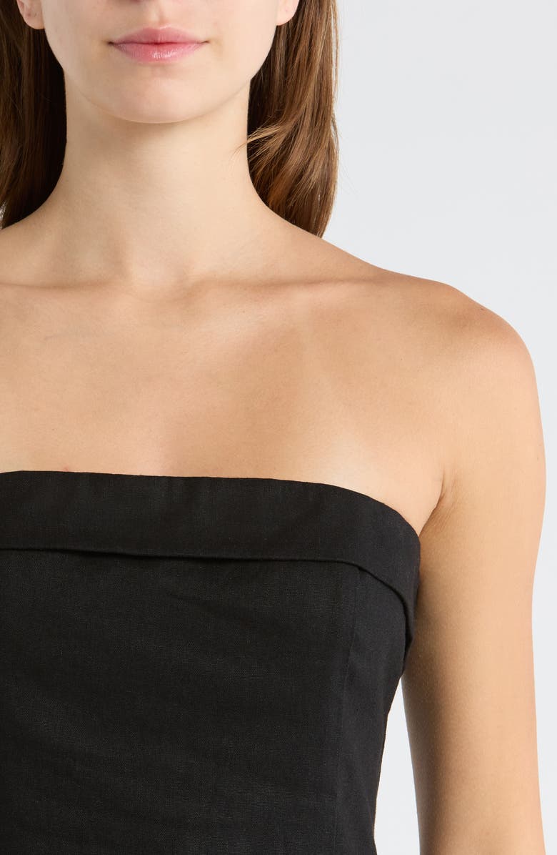 WAYF x Hannah Lovey Porter Delaney Strapless Linen Blend Peplum Top, Alternate, color, Black