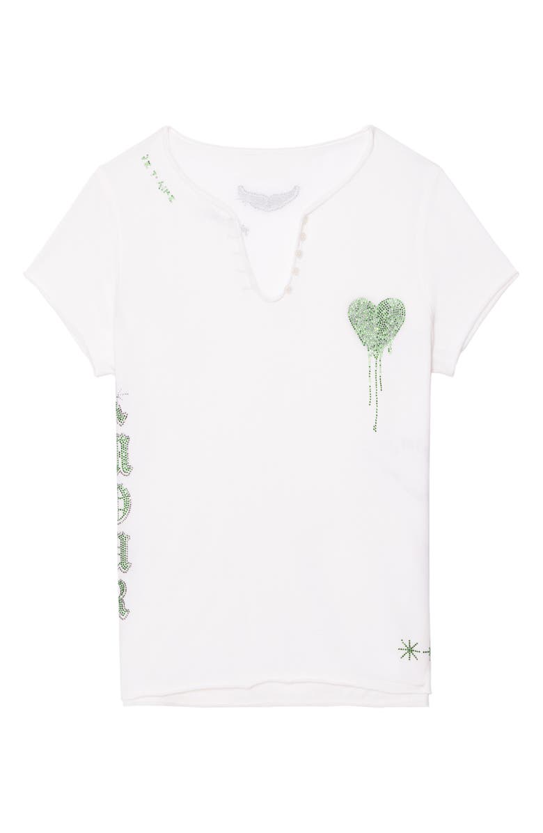 Zadig & Voltaire Tunisien Strass Heart Embellished Keyhole Cotton Graphic T-Shirt, Alternate, color, Judo