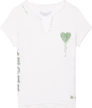 Zadig & Voltaire Tunisien Strass Heart Embellished Keyhole Cotton Graphic T-Shirt