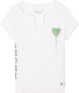 Zadig & Voltaire Tunisien Strass Heart Embellished Keyhole Cotton Graphic T-Shirt
