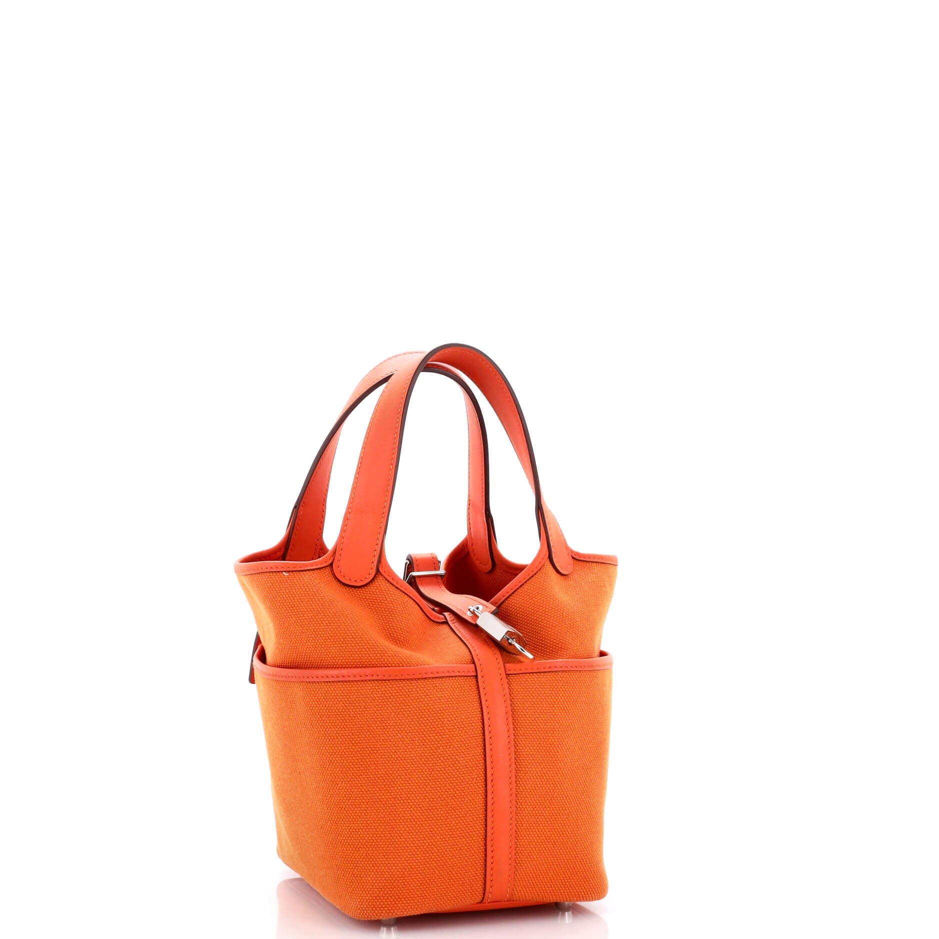 Pre-Owned Hermes Cargo Picotin Lock Bag Canvas and Swift PM, Alternate, color, Orange Minium