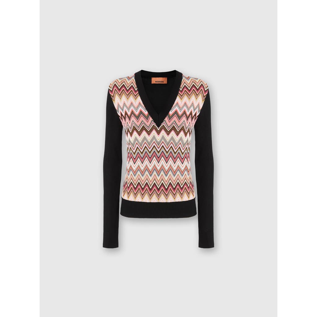 Missoni Viscose-blend Sweaters With Chevron Insert And V-neck In Black