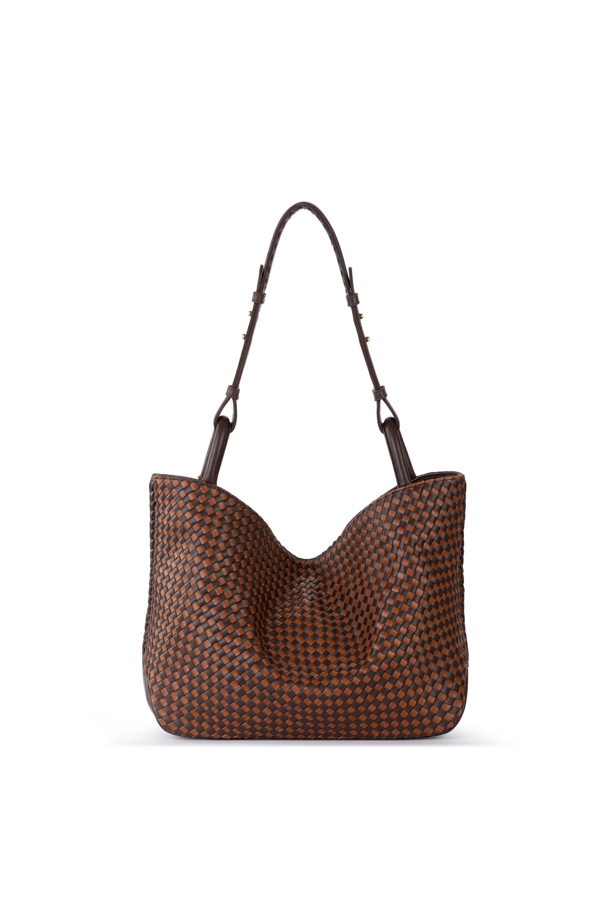 Los Feliz Medium Tote Woven Leather Bag, Alternate, color, Mahogany Cognac Woven