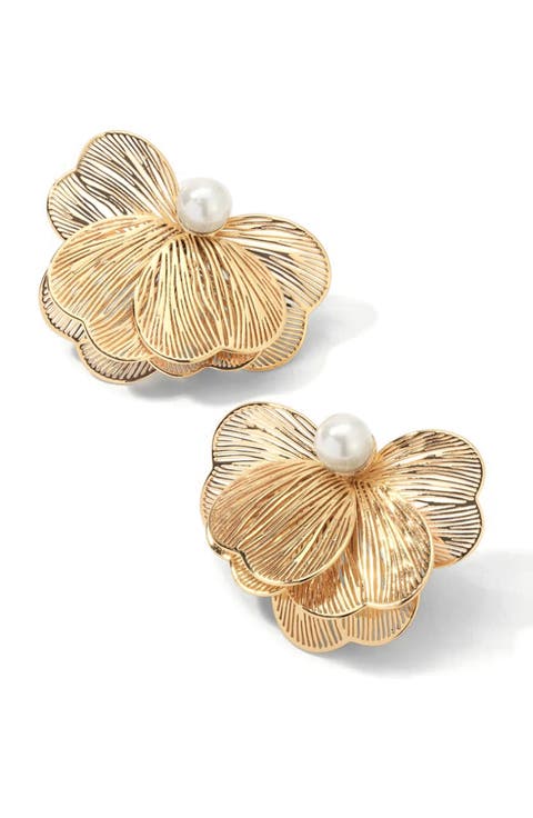 Lily Freshwater Pearl Floral Stud Earrings